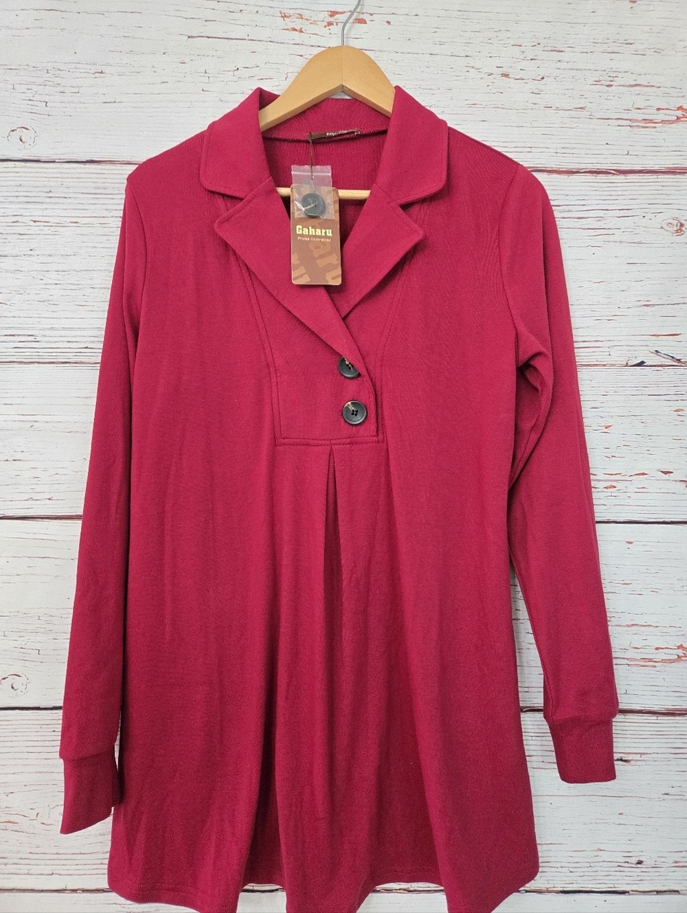 NWT Gaharu Red Collared Tunic Womens Top Size M